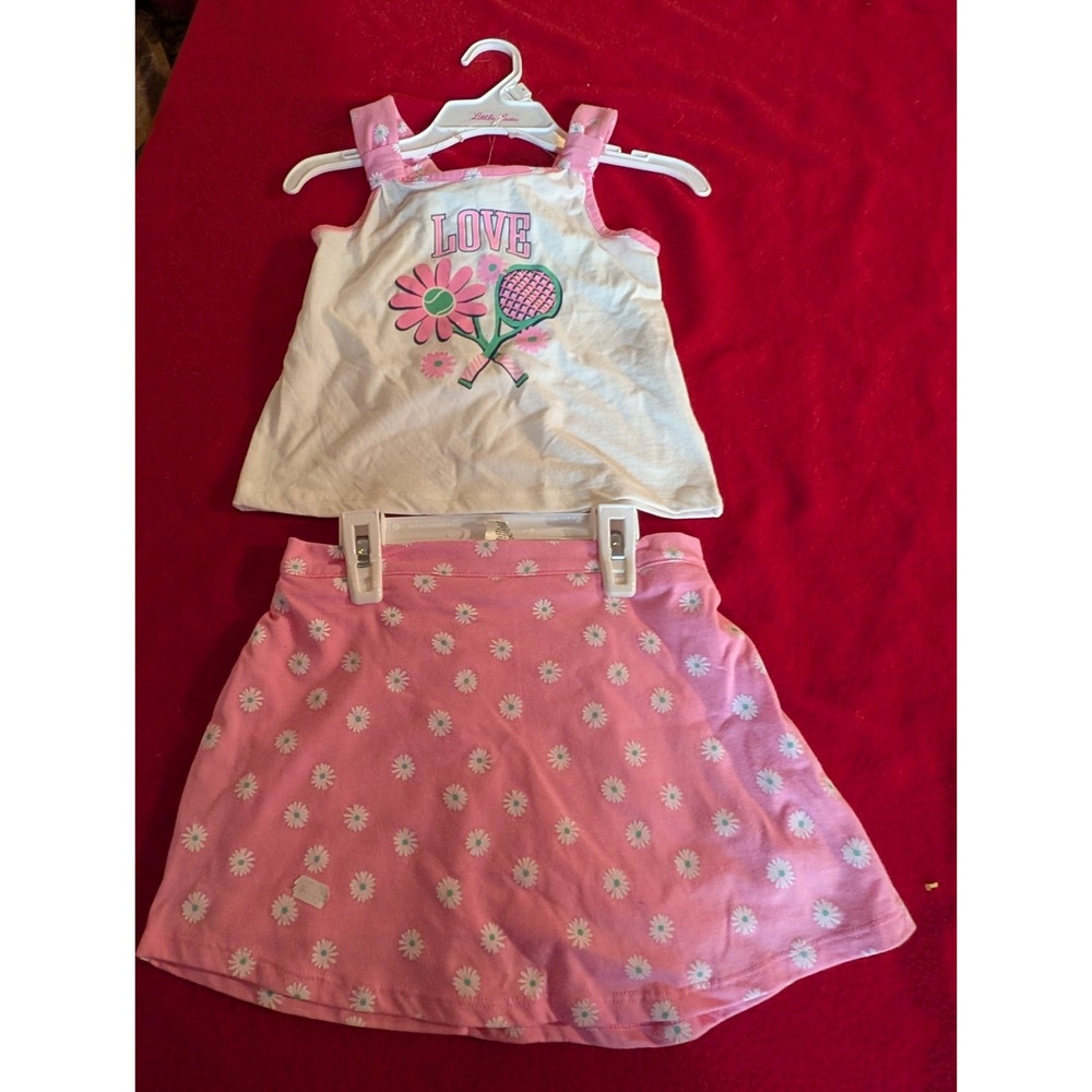 NEW Little Lass Girls Shirt & Skort Short Outfit - Pink LOVE Tennis Daisy Size 5